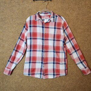 Wranglers Jean Co. Men Long Sleeve Button Up Down Plaid Shirt Red Cotton Small